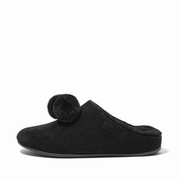 FitFlop Dámská Bačkory Černé - CHRISSIE Suede Pom Pom CZ-678051